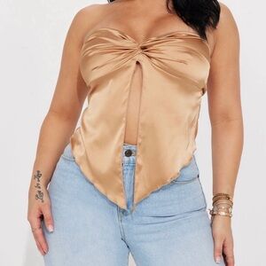 Elegant Tan Satin Women Top